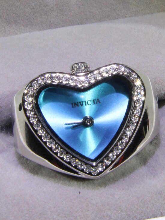 NWT Invicta Mini Angel Stainless-Steel Blue Face Heart Ring  display picture 3
